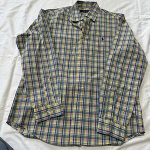 Ralph Lauren Mens Large Yellow Blue Green  Plaid Check Button Down Shirt